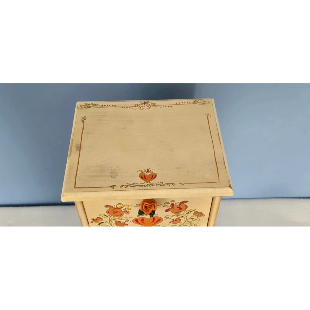 Vintage Hand Painted Floral Heart Wooden Jewelry Armoire Mini Vanity Chest 16in